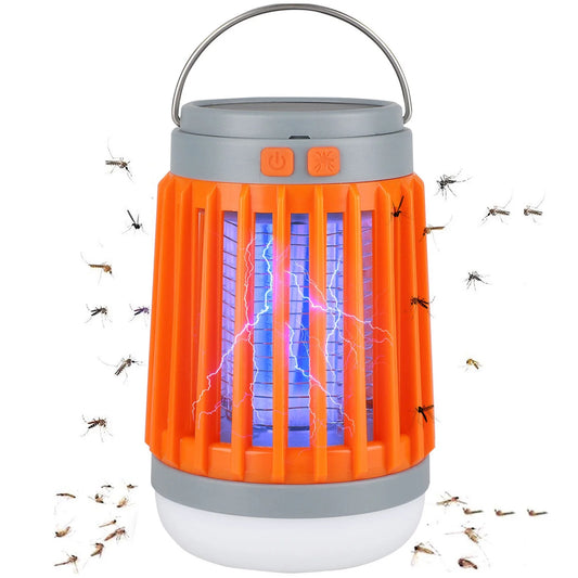 3-In-1 Bug Zapper Mosquito Killer Lamp, Solar Operated and Battery Powered Electric Mosquito Zapper with Rechargeable Waterproof Insect Fly Pest Attractant Trap Repellent Orange