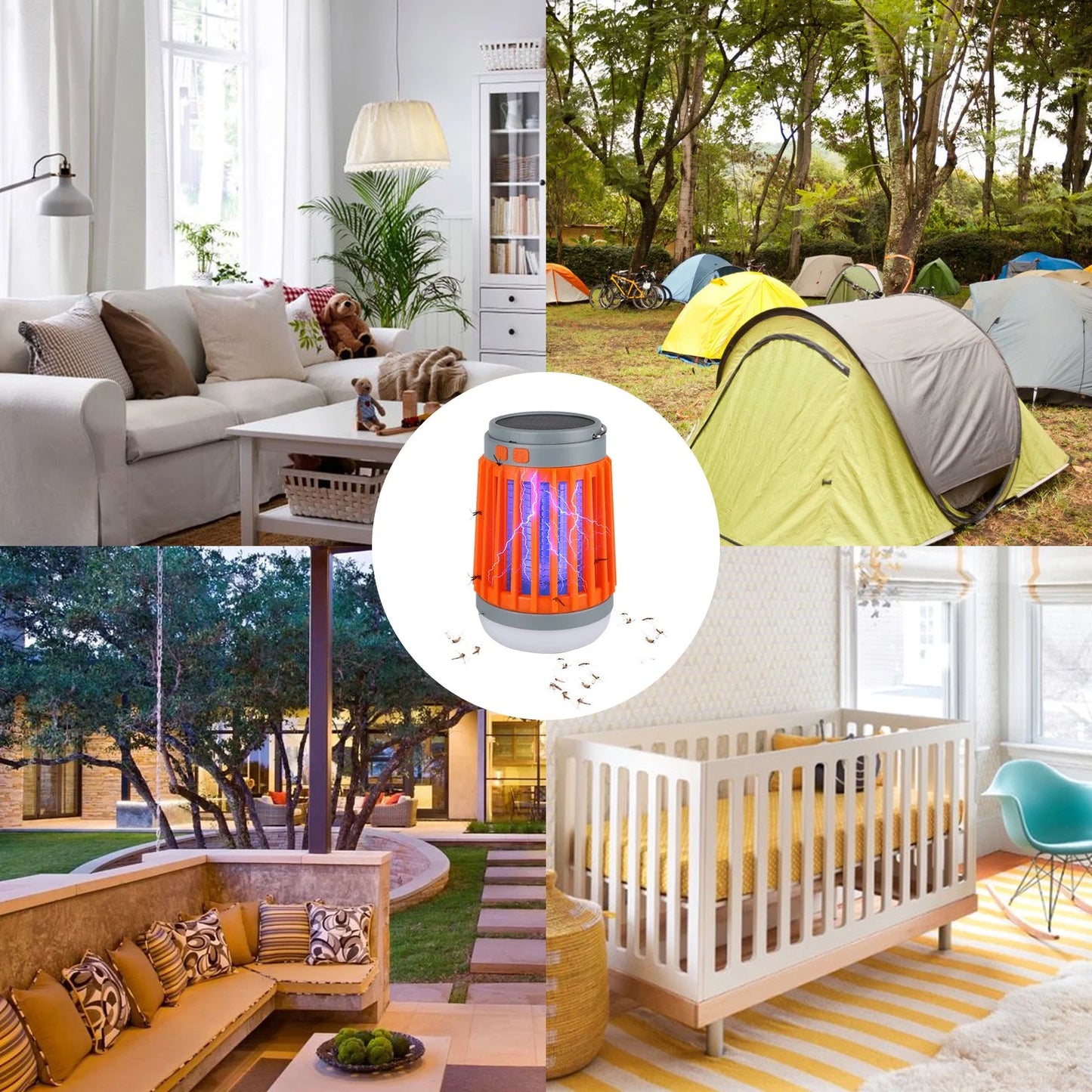 3-In-1 Bug Zapper Mosquito Killer Lamp, Solar Operated and Battery Powered Electric Mosquito Zapper with Rechargeable Waterproof Insect Fly Pest Attractant Trap Repellent Orange