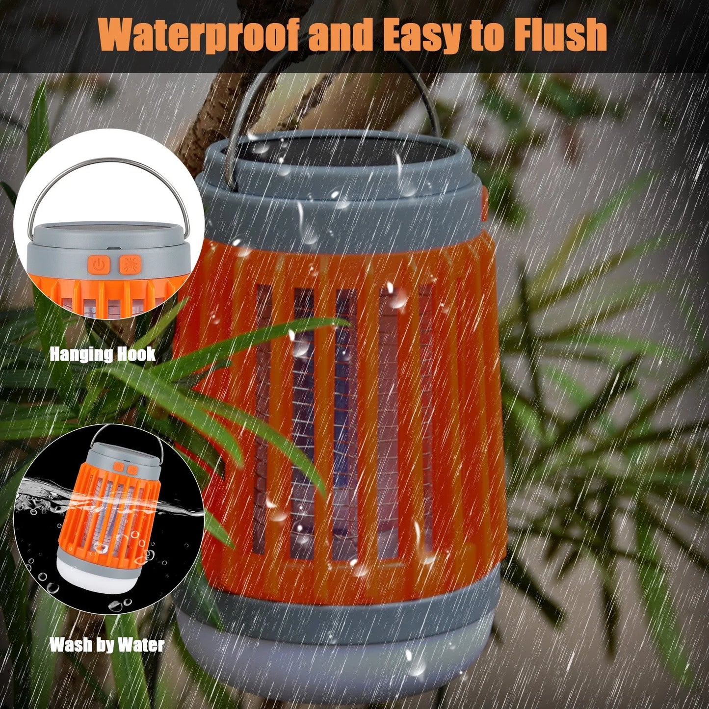 3-In-1 Bug Zapper Mosquito Killer Lamp, Solar Operated and Battery Powered Electric Mosquito Zapper with Rechargeable Waterproof Insect Fly Pest Attractant Trap Repellent Orange