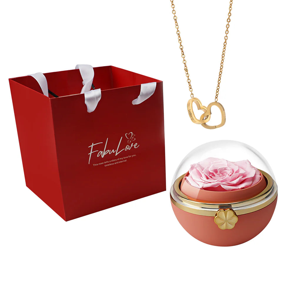 Eternal Rose round Box - W/ Engraved Necklace & Real Rose