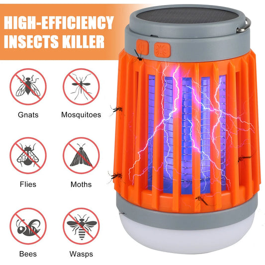 3-In-1 Bug Zapper Mosquito Killer Lamp, Solar Operated and Battery Powered Electric Mosquito Zapper with Rechargeable Waterproof Insect Fly Pest Attractant Trap Repellent Orange