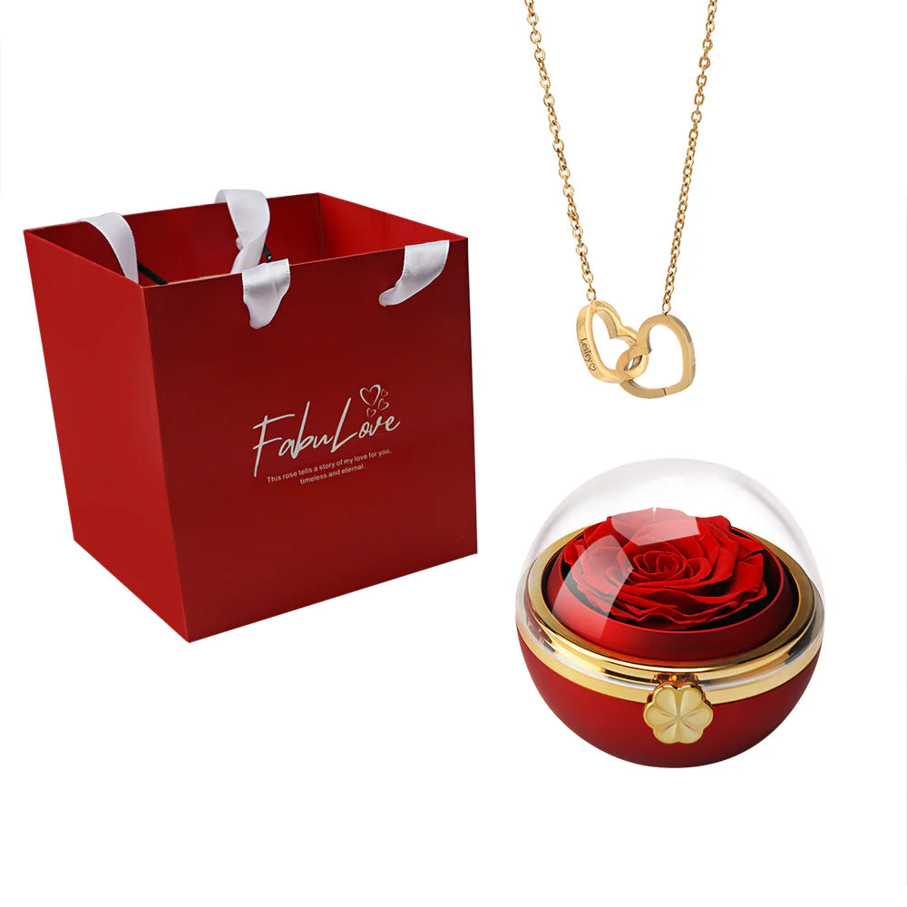 Eternal Rose round Box - W/ Engraved Necklace & Real Rose