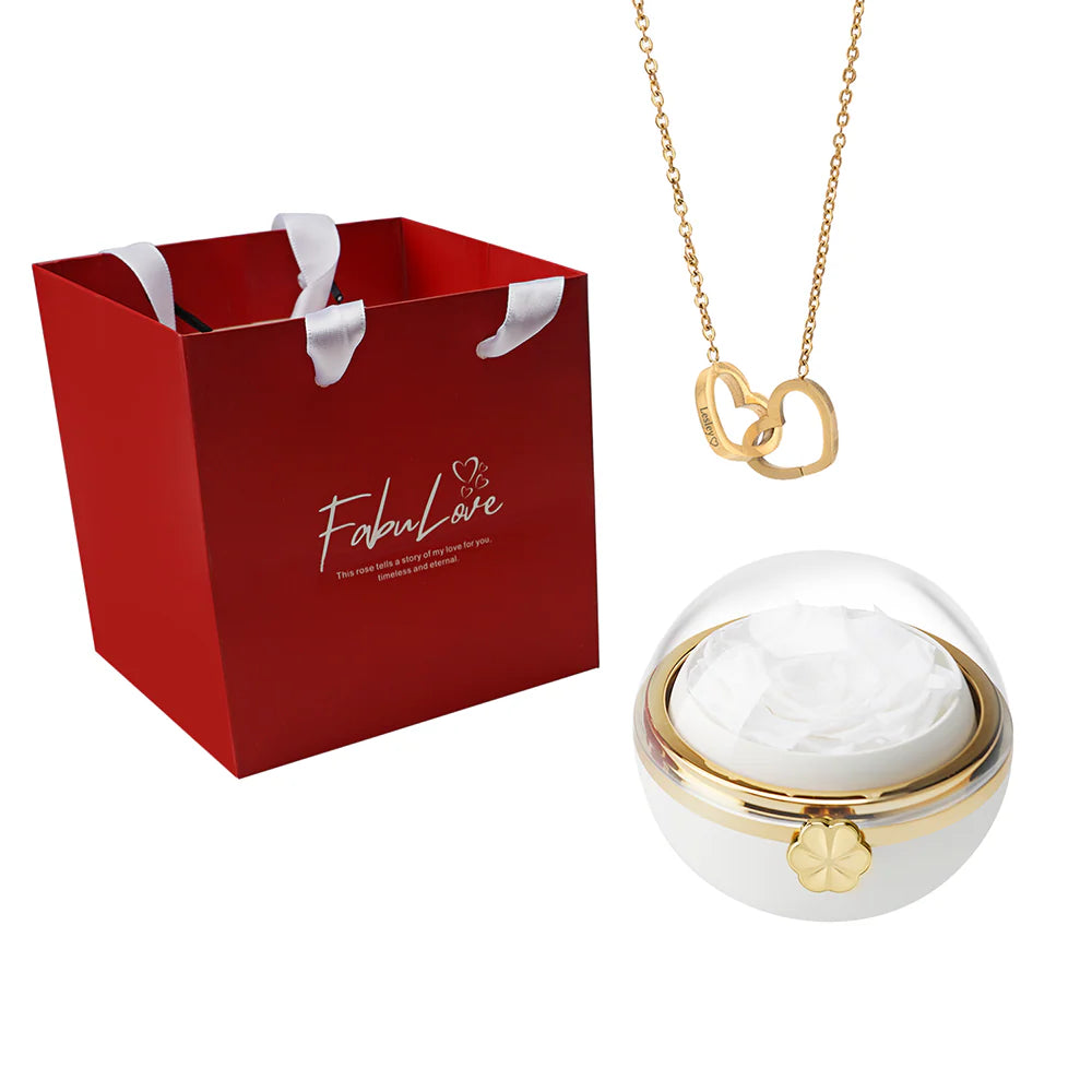 Eternal Rose round Box - W/ Engraved Necklace & Real Rose